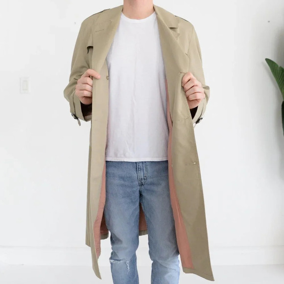 Vintage  Simpsons "The Store for Men" Cotton Blend Tan Trench Coat - Picture 2 of 15